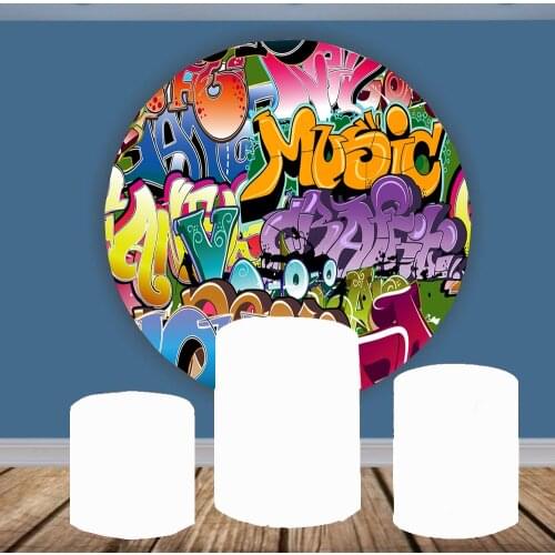 Circle photography backdrop 90s birthday party banner Graffiti wall round photo booth background dessert cake table fabric