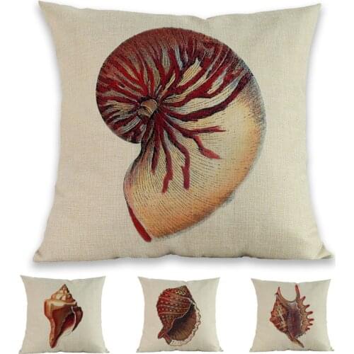 Retro Style Sea Beach Conch Pattern Linen Cotton Pillow Case Home Hotel Sofa Chair Decoration Cushion Cover 45x45cm