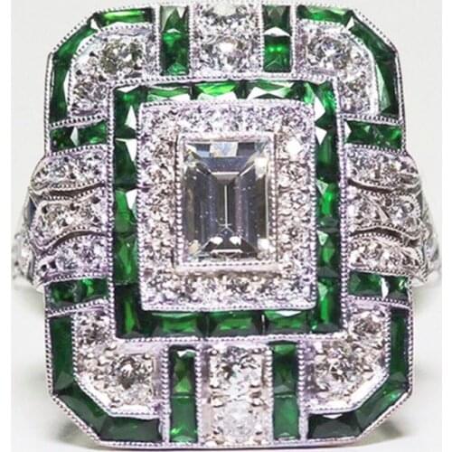 Milangirl 5 Colors Stylish Tectangle Geometric Sparkling Zircon Rhinestone Crystal Metal Ring for Women Wedding Party Jewelry