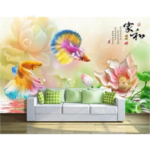 Custom mural 3d photo wallpaper Carp lotus background wall living room painting 3d wall murals wallpaper for walls 3 d
