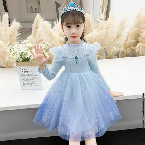 Disney Elsa Long Sleeve Fall Winter New Frozen 2 Elsa Princess Dress Halloween Girls Kids Dresses Girl Autumn Clothes Dress