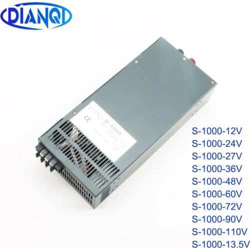DIANQI power suply output 12V 13.5V 15V 24V 27V 36V 48V 60V 72V 90V 110V 1000w power supply transformer ac to dc power supply