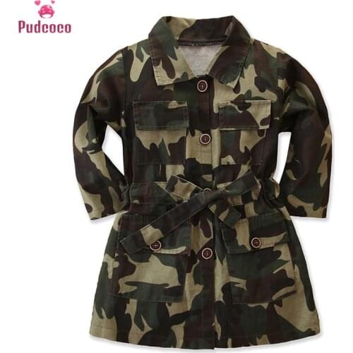 Pudcoco Girls Jacket Dress Long Sleeve Lapel Trench Casual Camouflage Print Toddlers Jacket Coat Outwear 1-6Y