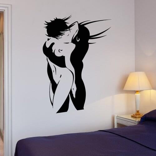 Sexy Man Women Silhouette Wall Sticker Bedroom Loving Couple Romantic Vinyl Decal Murals Nude Stickers House Wall Ornament5040