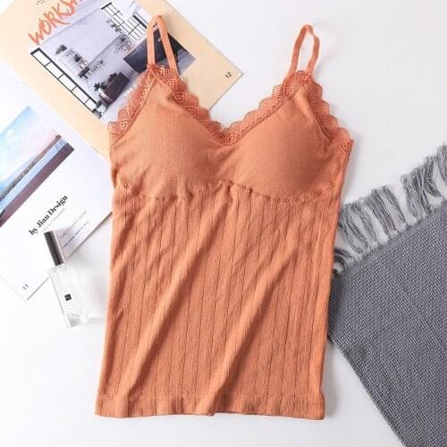 2020 New Arrival Seamless Lace Trim Bottoming Vest Wire Free Solid Color Camisole Fashion Slim Sling Top With Chest Pad