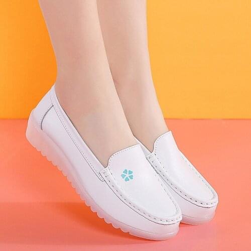 Hospital nurse womens shoes new comfortable soft bottom white shoes work shoes with increased slope heel leather deodorant