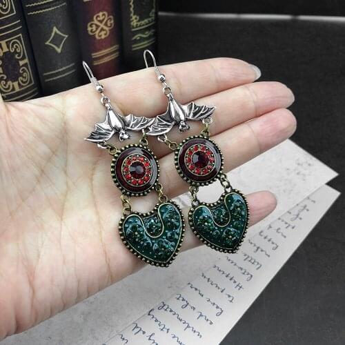 Womens Earrings Origional Gothic Dark Antique Bat Upside down Multicolor Drop Oil Gem Pattern Mix Dangle Hook Earings VGE085