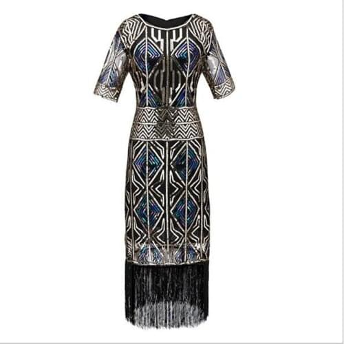 Embellished Beaded Sequin Dress Robe Vestidos Women 1920s Flapper Dress Vintage O Neck Great Gatsby Dress