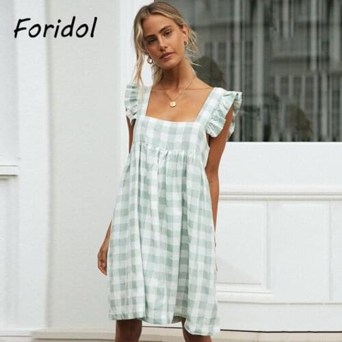 Sleeveless Plaid Casual Dress Women Summer Loose Mini Beach Boho Dress Famale Daily Dress Vestidos De Mujer Korean Dress 2021