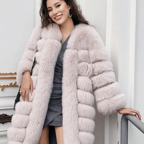 Winter Warm Real Fox Fur Long Coat Women Clothes Korean Vintage Elegant Coats Fashion Loose Jacket Abrigo Mujer ZL520