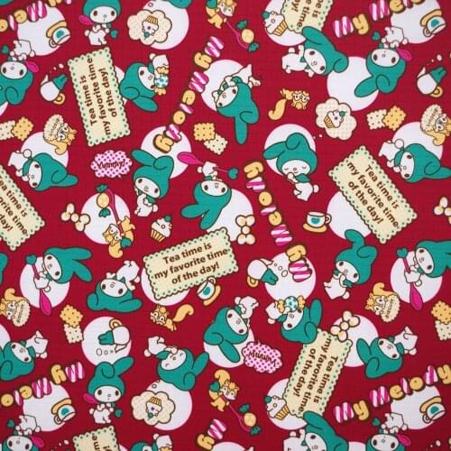 1 yard Polyester/PVC coated Waterproof Fabric for bag, Cartoon - Rabbit (Wine red background) (width=140cm)