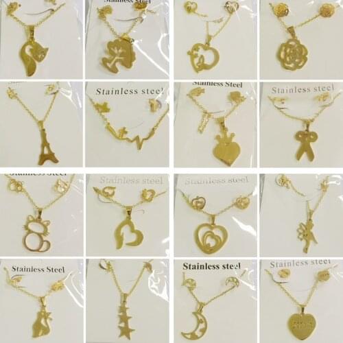 Mix Wholesale 10PCS Stainless Steel Small Earrings Necklaces Jewelry Sets for Women Men Animal/Heart Shape Punk Jewellery Set