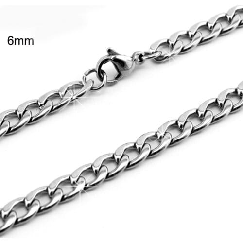 100% Stainless Steel 6mm Miami Cuban Curb Chains Necklace For Men Sweater Chain Acero Inoxidable Cadenas Wholesale 5pcs