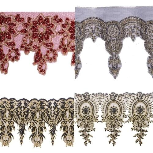 2yards Black Gold Blue Red Sequin Net Lace Trim Applique Lace African Cord Fabric Trimming Motif Craft Sewing Accessories T2372