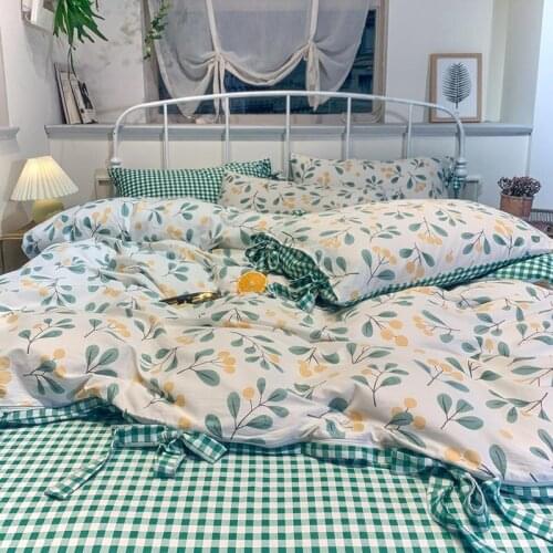 Cute Cartoon Style 4PC Double Bed Sheet Quilt Cover Pillowcase Set Small Fresh Bedding 3PC Single Dormitory Kawaii Bedding Set