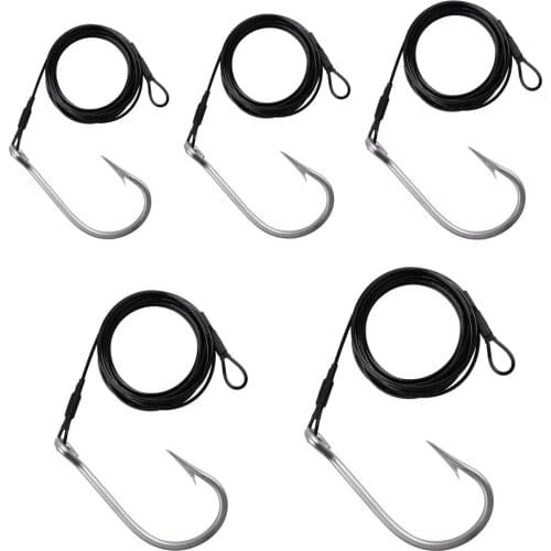 5PCS Tuna Fishing Hooks Big game Jig rig 400LB Nylon Coated Cable Wire Leader Rigging Saltwater Shark Toothy Fishhooks 5/0-12/0