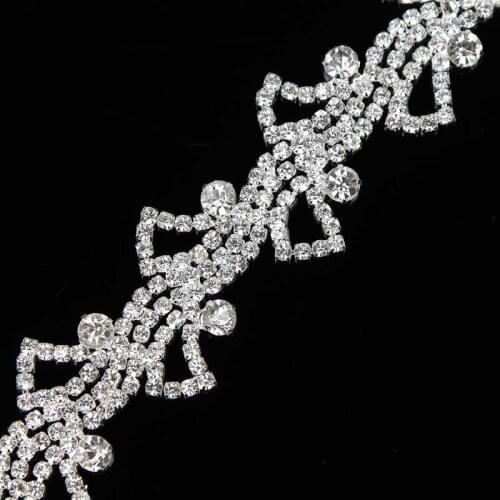 5Yards Handmade Rhinestone Chain Trimming Crystals Chain Sew On Silver Golden Banding Trims Wedding Dress Costume