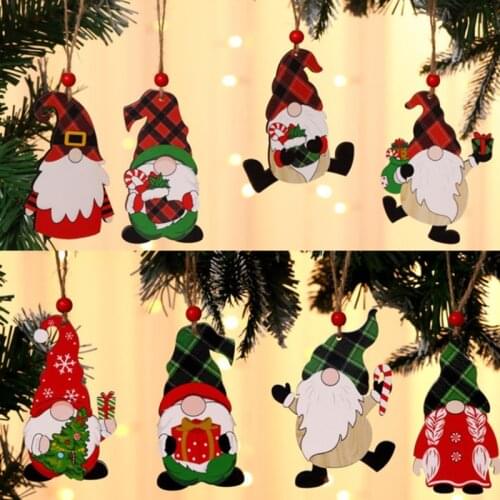 8pcs Gnome Santa Doll Wooden Hanging Gnomes Elf Ornaments for Christmas Tree