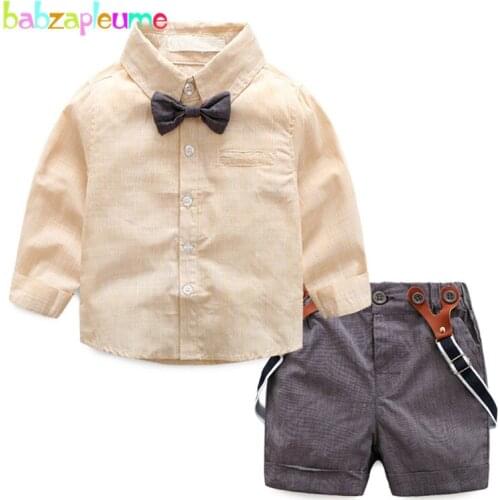 Babzapleume Spring Summer Baby Outfits Boys Clothes Suit Gentleman Fashion Bow Shirt+Overalls Shorts Newborn Clothing Set BC1080