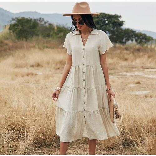 Maternity Dresses Women Summer 2021 Pure Color V-Neck Sexy Mori Girl Leisure Vacation Regular Button Bohemian Party Dress