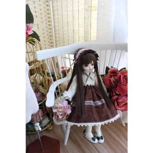 BJD Doll clothes suitable for 1-3 1-4 1-6 size fashionable dress Brown lovely dress with headgear doll accessories