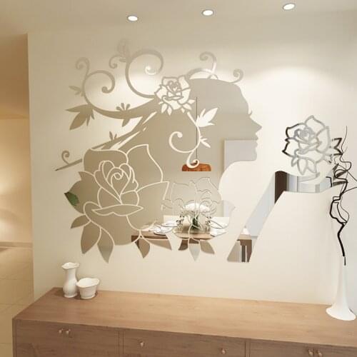 Flower Fairy Acrylic Mirror Wall Stickers Bedroom 3D Wall Stickers Bedroom Living Room Home DIY Art Wall Decor Stickers
