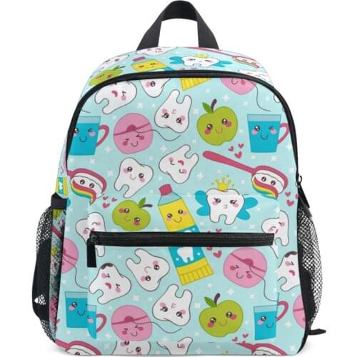 Childrens Backpack Middle Primary School Backpack Bags for Women Fashion Blue Dental Cartoon Printed Girl Backpacks Kids Bag