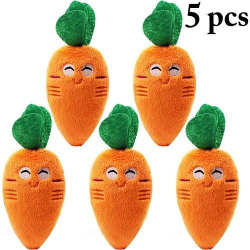 Dorakitten 5Pcs/Set Carrot Shape Pet Toys Plush Cartoon Vegetable Dog Squeaky Toy Cat Chew Toys Pet Supplies Cat Dog Favors