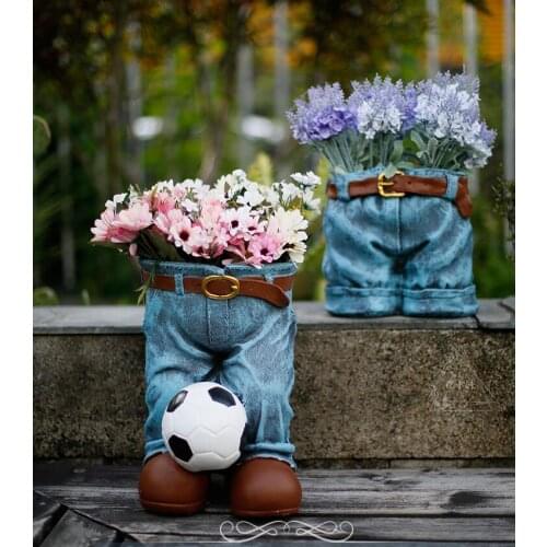 European Creative Jeans Cement Flower Pot Ornaments Courtyard Garden Furnishing Crafts Outdoor Park Balcony Figurines Decoration
