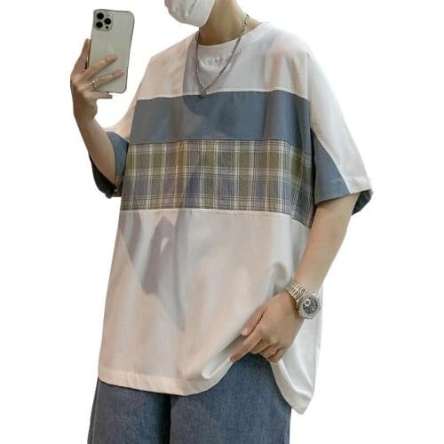 Ins Hong Kong wind band of loose t-shirt mens Korean version of the trend boys Harajuku casual five-sleeve half-sleeves