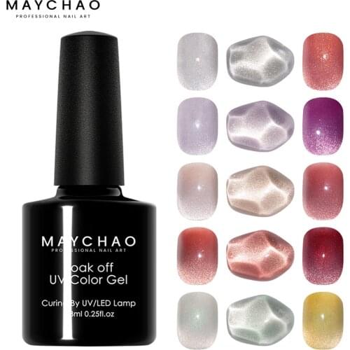 MAYCHAO 7.3ml Jade Cat Eye Gel Nail Polish Nail Soak Off UV LED Gel Lacquer Nail Art Glitter Long Lasting Gel Nail Varnish