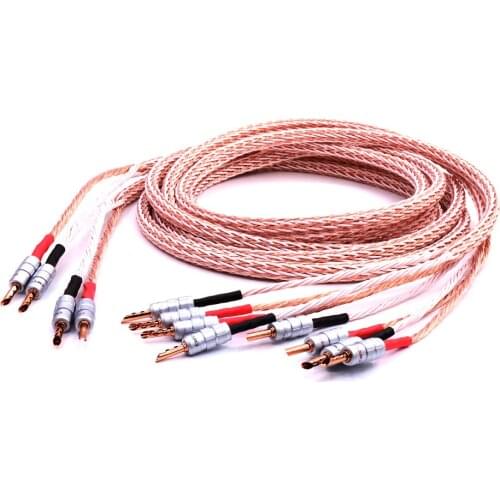 Pair 12TC Hifi Speaker Cable With 2 Banana Plug to 4 Banana Jack Hi-end OCC Speaker Wire biwire speaker cable