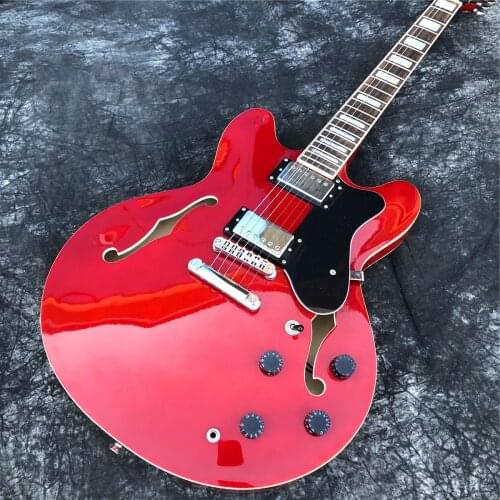 Grote Red Electric Guitar,High Quality Double F holes Semi-Hollow Maple Body Jazz Guitarra