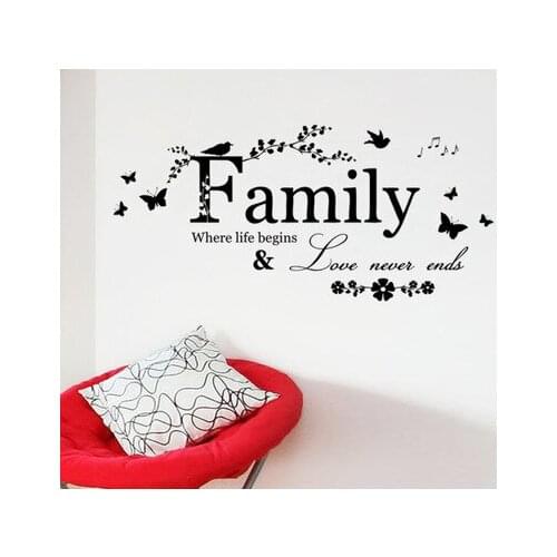 Hot Sale Family Where life Begins Love never ends Quotes Vinyl Wall Sticker Flower Home Decals Living Room Wall Decor