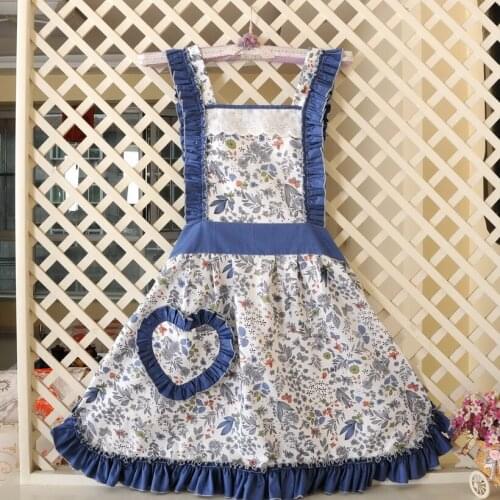 Korean Fashion Apron For Women Kitchen Cooking Accessories Cotton Floral Work Clothes With Sleeves Restaurant Home