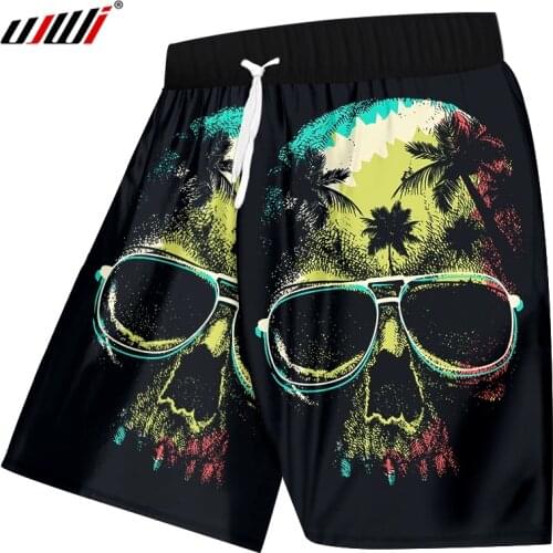 UJWI Man Harajuku Loose Beach Shorts 3D Black Glasses Skull Mens Favorite Shorts Suppliers Casual Best Selling 5XL
