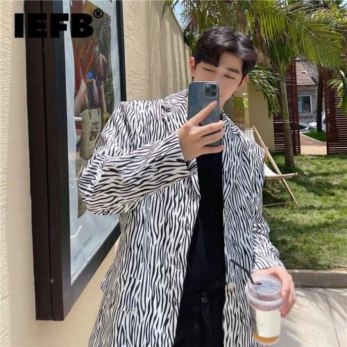 IEFB Zebra Pattern Mens Single Breasted Blazer Fashion Printing Casual Loose Suit Coat Oversized Jacket 2021 Autumn New 9Y9240