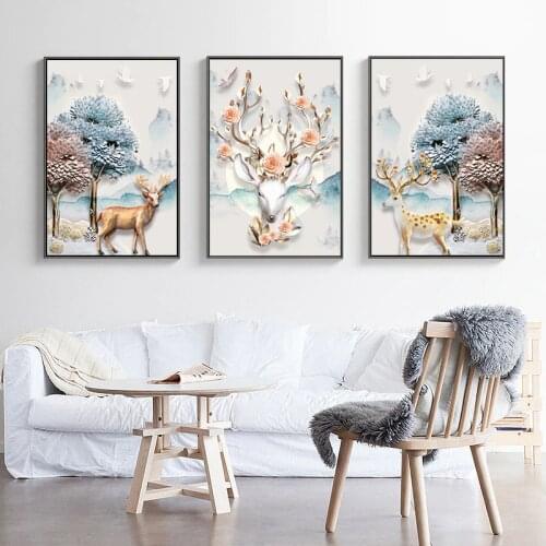 Needlework,Dmc,Cross-stitch kits for embroidery Counting cross animal deers tree patterns print canva chinese Cross Stitch Set