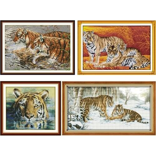 Joy Sunday Counted Cross Stitch Kits Concomitance Tiger 14CT 11CT Printed Handmade Stamped Embroidery Needlework Decoration Sets