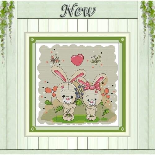 The couple rabbits cartoon painting counted printed on canvas DMC 14CT 11CT chinese Cross Stitch Needlework Sets Embroidery kits
