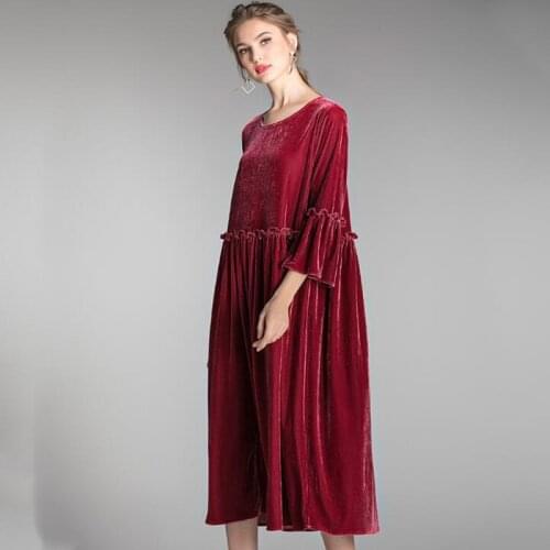 2020 New Autumn women long sleeve Pleated velvet dress with ruffles plus size Spring elegant party dress 5XL 6XL Velour dress