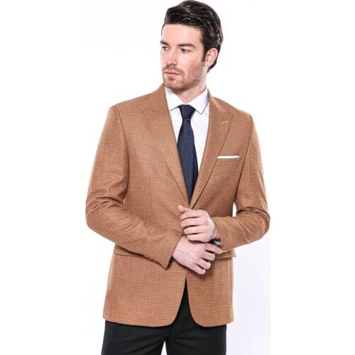 Patterned Orange Slim-Fit Blazer