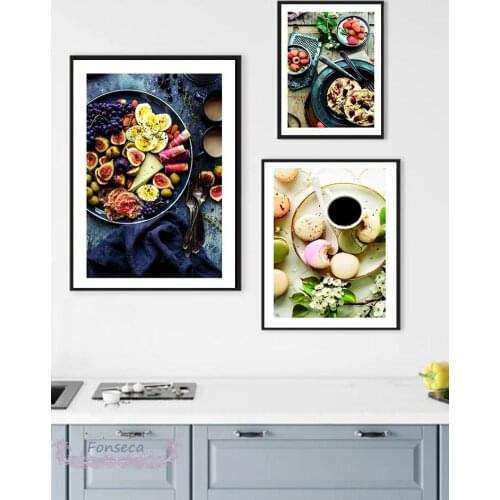 Delicious Food Poster Fig Macaron Strawberry Fruit Vegetable Canvas Painting Wall Art Picture Kitchen Dining Room Restaurant