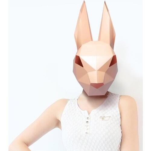 Pre Cut Paper Mask 3D Bunny Rabbit Halloween Costume Cosplay DIY Paper Craft Model Mask Christmas