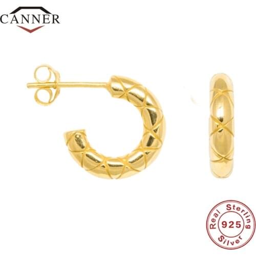 CANNER Luxury 925 Sterling Silver INS Style Snake Pattern C-shaped Stud Earring for Women Piercing Earring Jewelry Pendientes