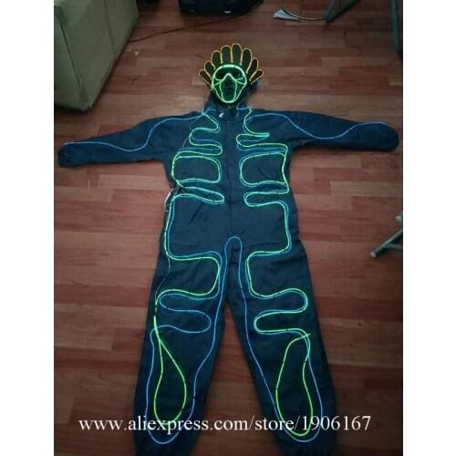 Super Bright EL Wire Clothes Led Luminous Ballroom Costumes Light Up Stage Performance Dance Wear DJ Bar Party Show D