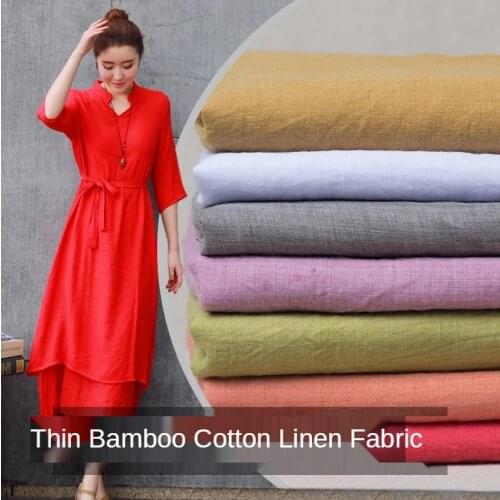 Thin Bamboo Linen Cotton Fabric By The Meter Shirt Dress Clothing Vintage Fabrics Summer Brocade for Sewing Black White Blue Red