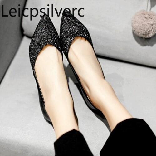Pumps Spring and autumn Sequined Cloth Pointed Shallow mouth Color matching Fine heel mid heel Womens shoe plus size 30-48