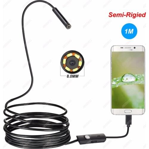 1M 8mm Lens USB Cable Mini Rigid Inspection Camera Snake Tube Waterproof Endoscope Borescope with 6 LED for Android Phone