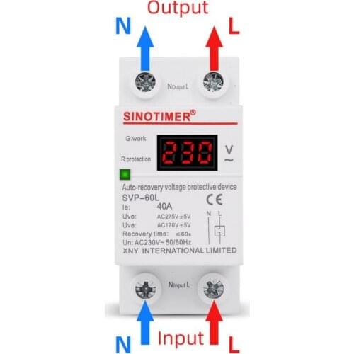 50LB 230V AC 40A Display Din Rail Over Under Voltage Protector Self-resetting Device